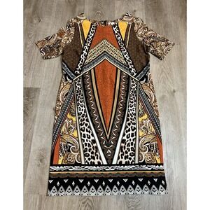 Chicos Dress Womens Size 1.5 Back Zip Tribal Animal Print Short Sleeve